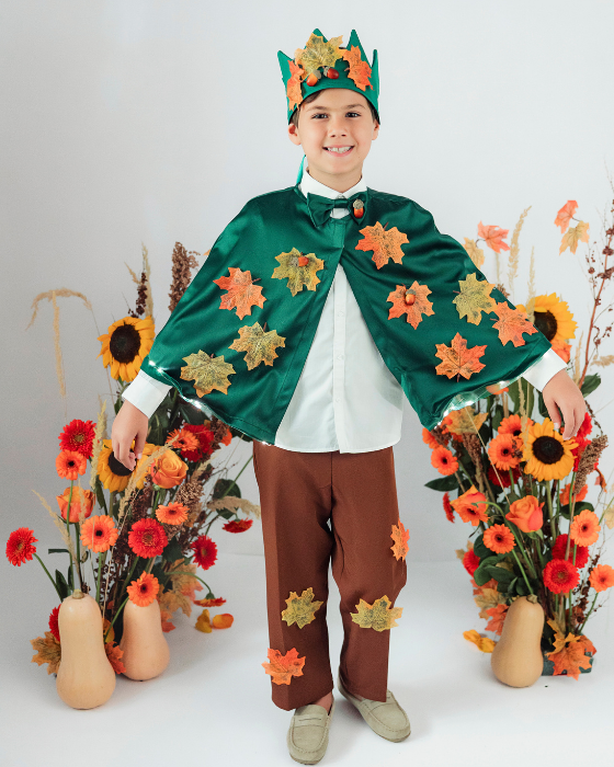 Costum Complet Regele Toamnei, 4 piese, Maro - Verde