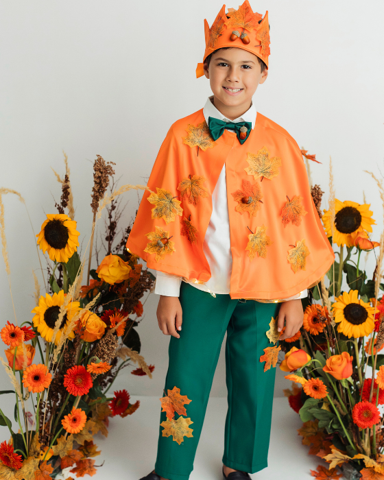 Costum Complet Regele Toamnei, 4 piese, Portocaliu - Verde