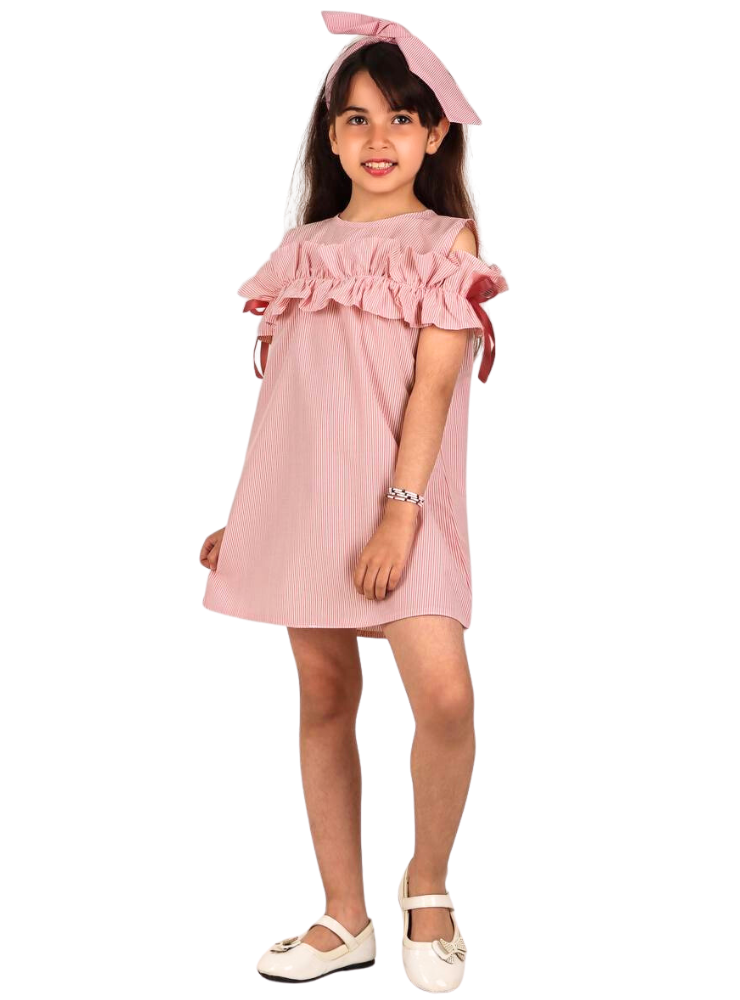 Rochița  Roz de Fetite cu volanas, fundite si umeri, 2-4 ani