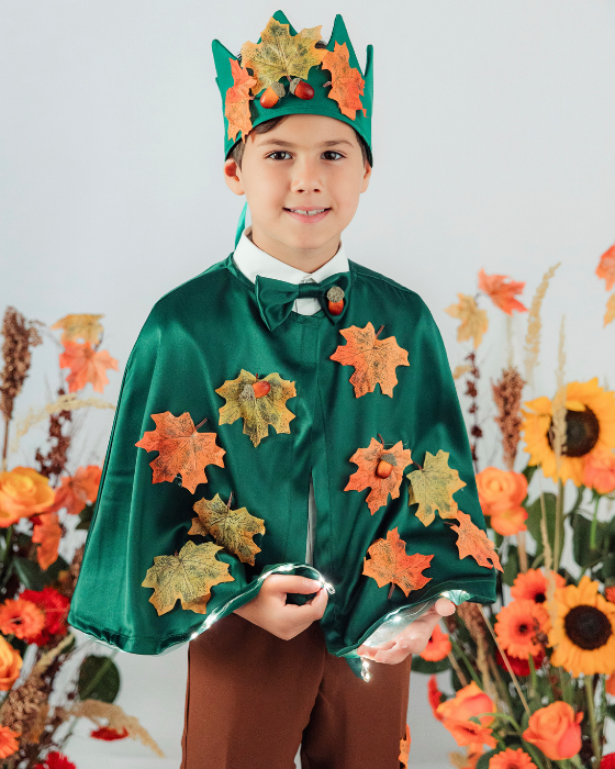 Costum Regele Toamnei, 2 piese, Verde cu frunze