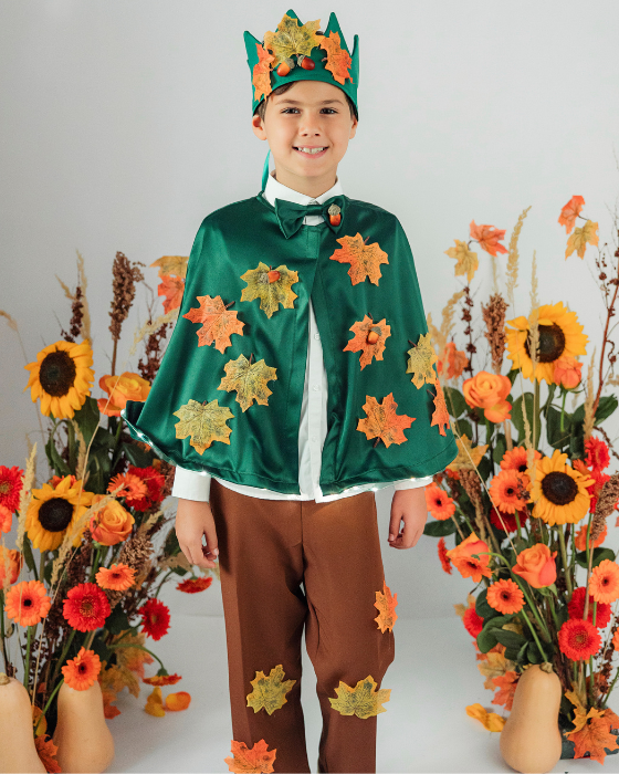 Costum Complet Regele Toamnei, 4 piese, Maro - Verde