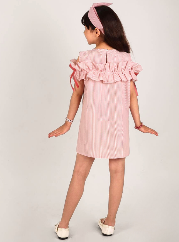 Rochița  Roz de Fetite cu volanas, fundite si umeri, 2-4 ani