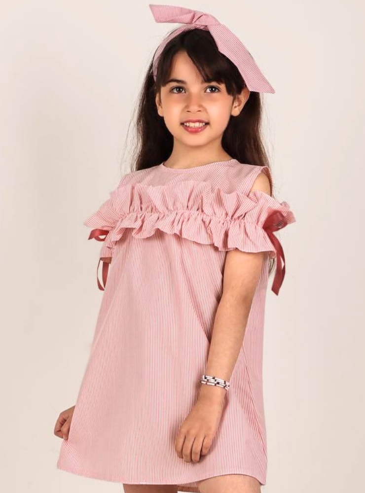 Rochița  Roz de Fetite cu volanas, fundite si umeri, 2-4 ani