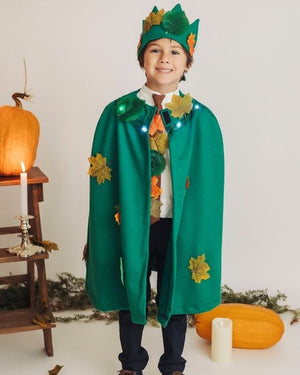Costum REGELE TOAMNEI, cu Luminițe, 3 piese, Verde cu Frunze