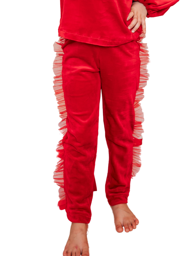 Colanți de Catifea cu Volanaș de Tulle, Roșii