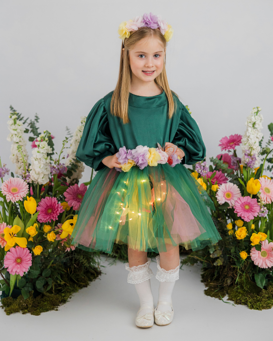 Rochița Zana Toamnei cu Floricele si Fluturași, Zâna Florilor, Verde