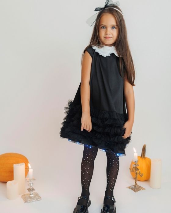 Wednesday Sparkle Dress with Lace Collar