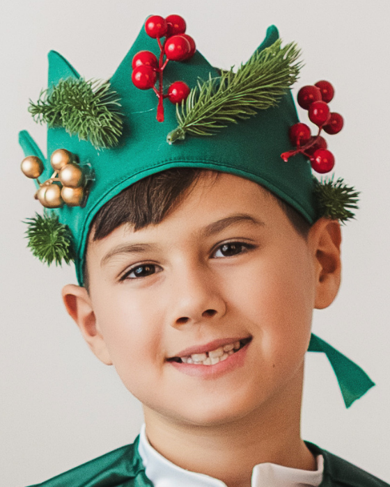 Costum 3 Piese, Verde, Brad, pantaloni + pelerina + coroana