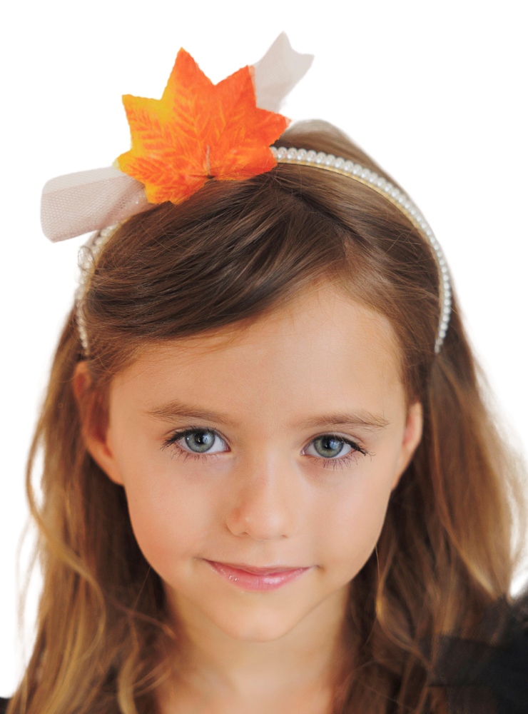 Headband with Pearls and Orange Leaf, Autumn Fairy