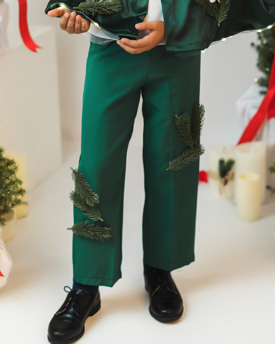 Costum 3 Piese, Verde, Brad, pantaloni + pelerina + coroana