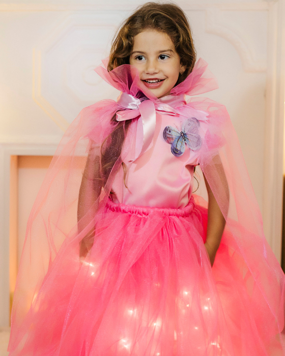 Pelerină Roz de Prințesă, din Tulle Sidefat, pentru costum carnaval