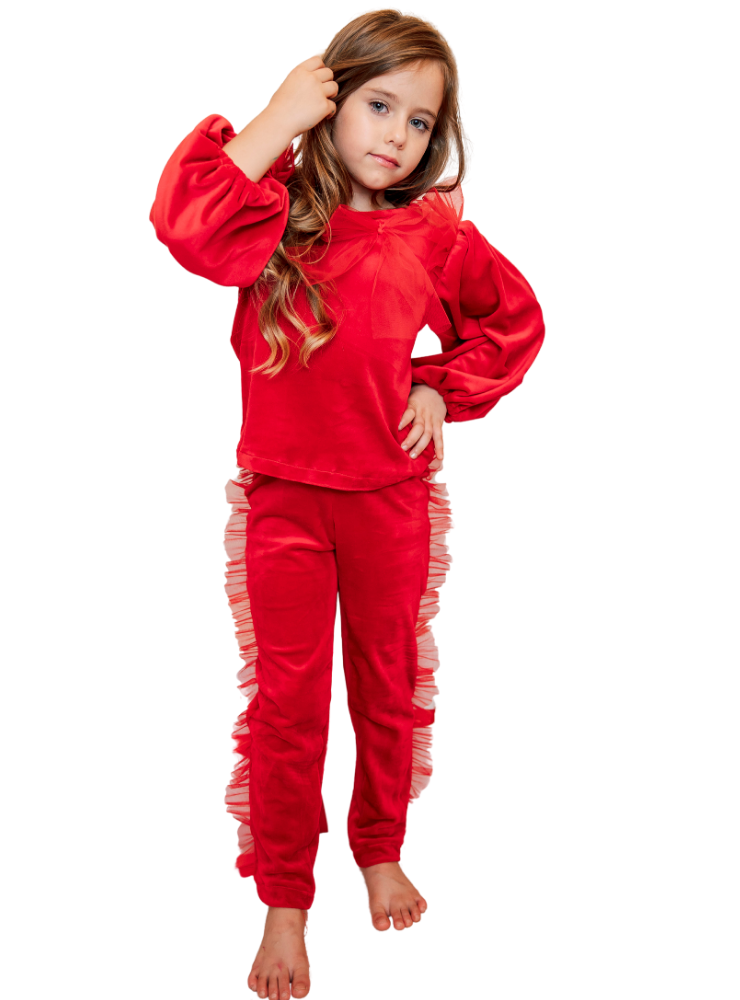 Compleu de Catifea pentru vreme rece, Rosu, 2-3 ani