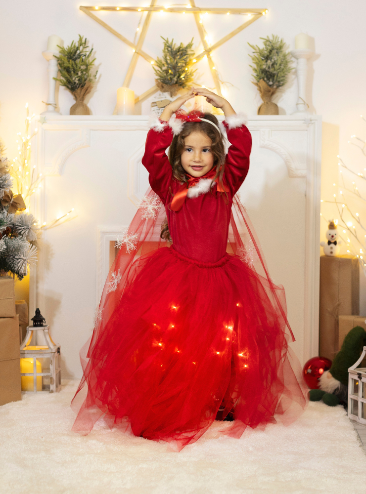 Fustița cu Luminițe, Roșie, Cadou minunat pentru Fetițe, Scufița Roșie