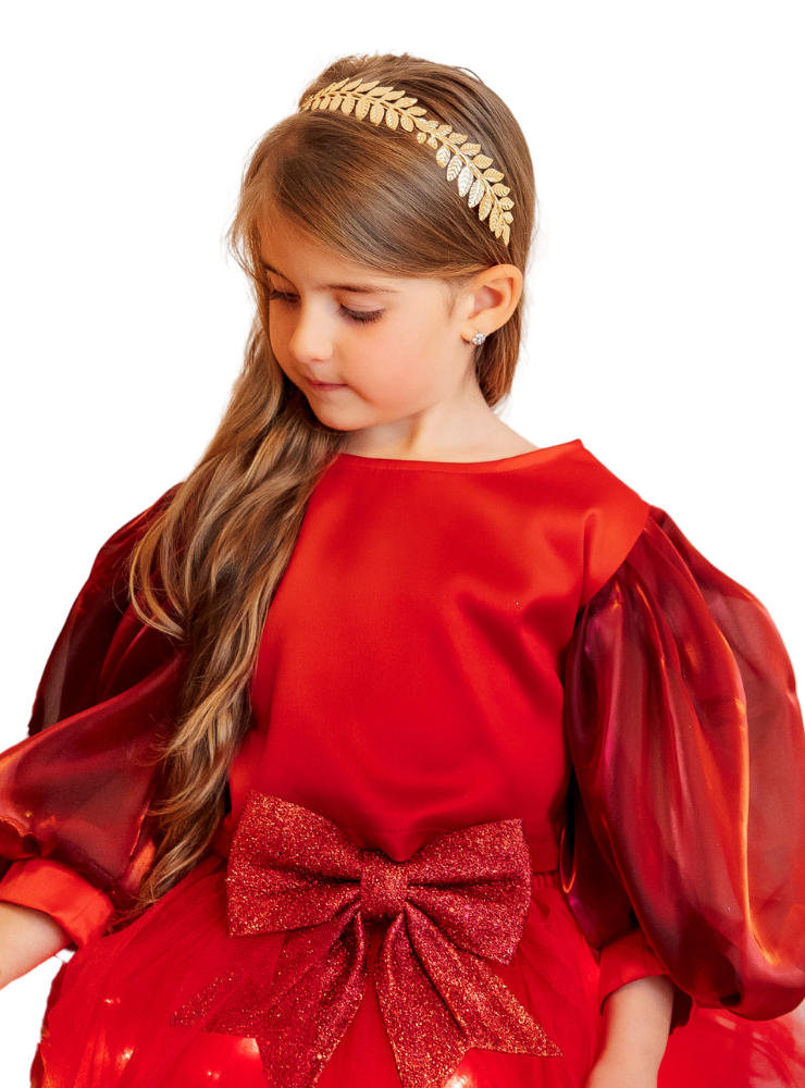 Bluzita de Craciun Rosie , cu Mâneci Bufante din tafta, 2-4 ami