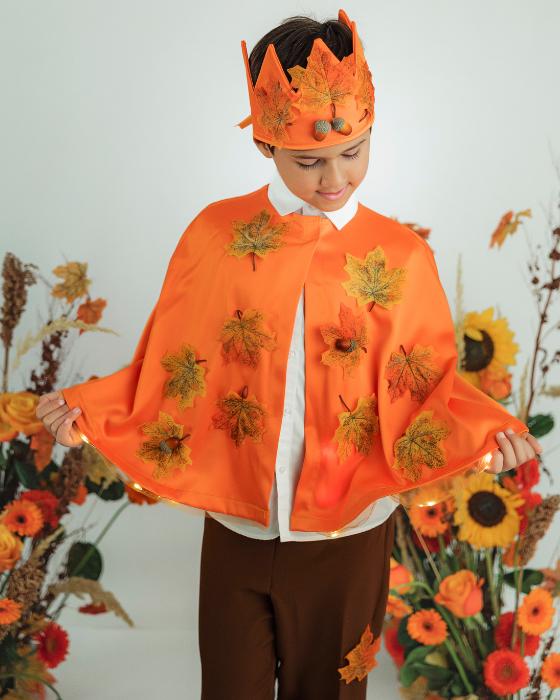 Autumn King Costume, 2 pieces, Orange with leaves