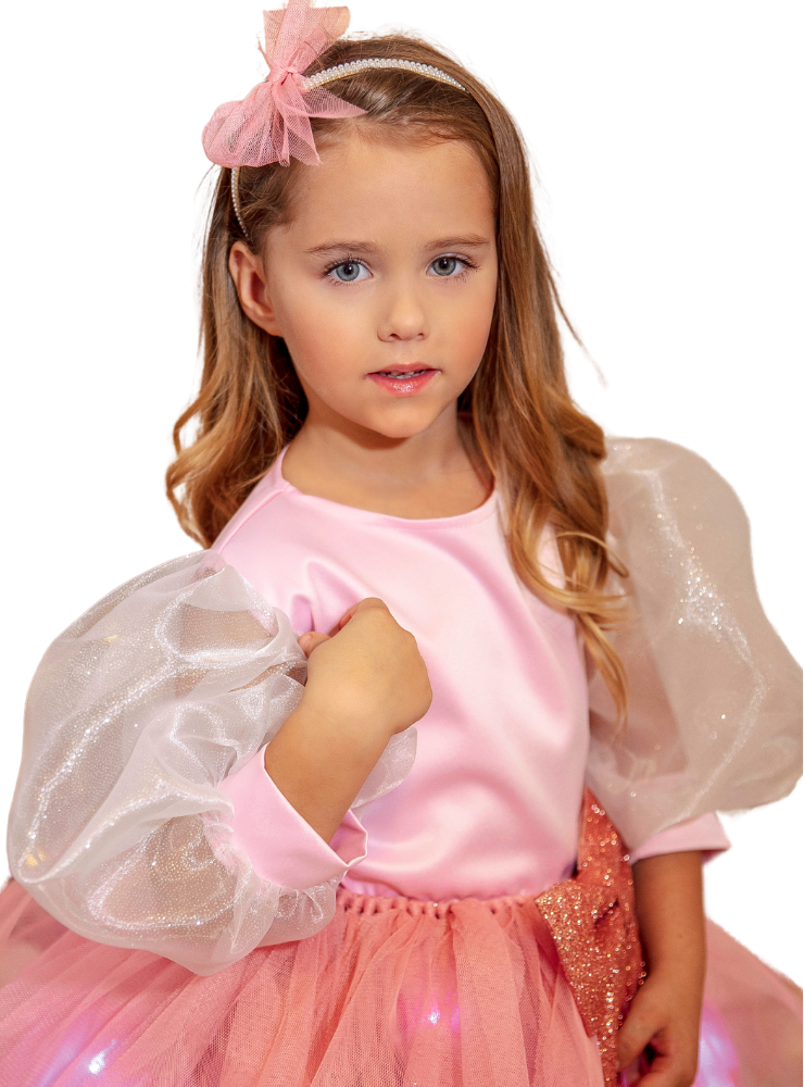 Crop-Top Roz din Tafta, cu Mâneci Bufante