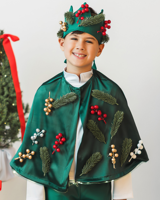 Pelerina de Spiridus / Elf cu Luminite decorat cu brad, de baiat, Craciun