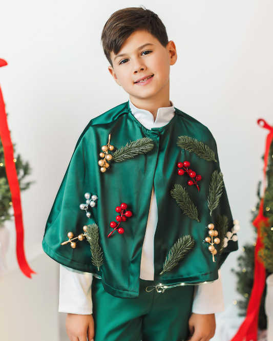 Pelerina de Spiridus / Elf cu Luminite decorat cu brad, de baiat, Craciun