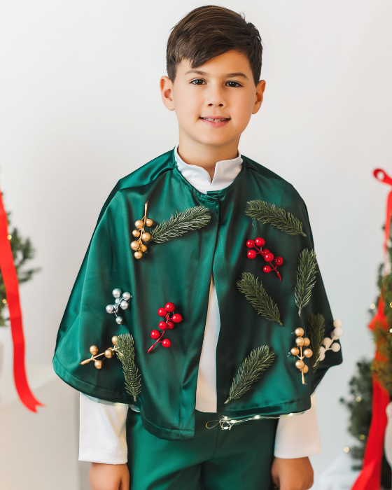 Pelerina de Spiridus / Elf cu Luminite decorat cu brad, de baiat, Craciun