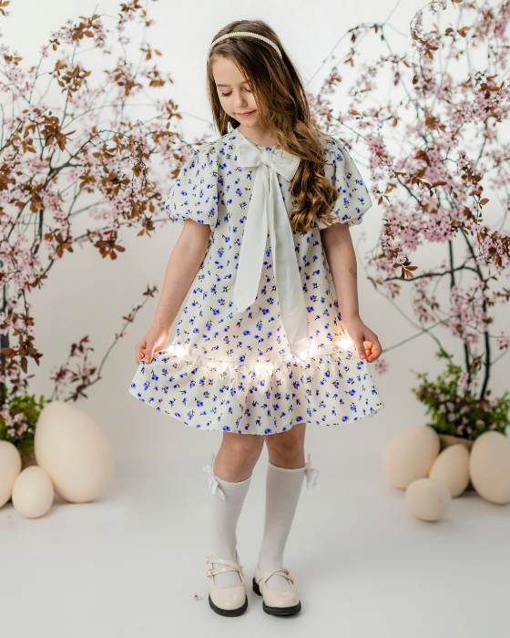 White - Blue Dress, for School / Kindergarten 
