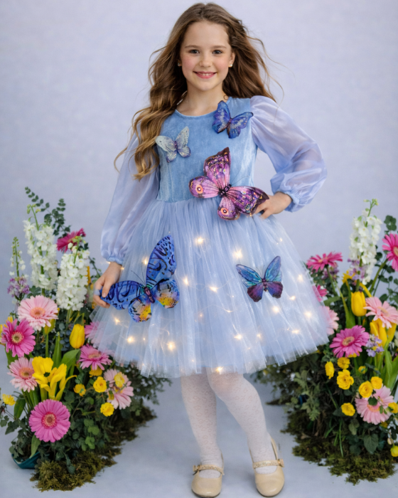 Rochita cu Luminite Bleu, plină de Fluturasi Albastri