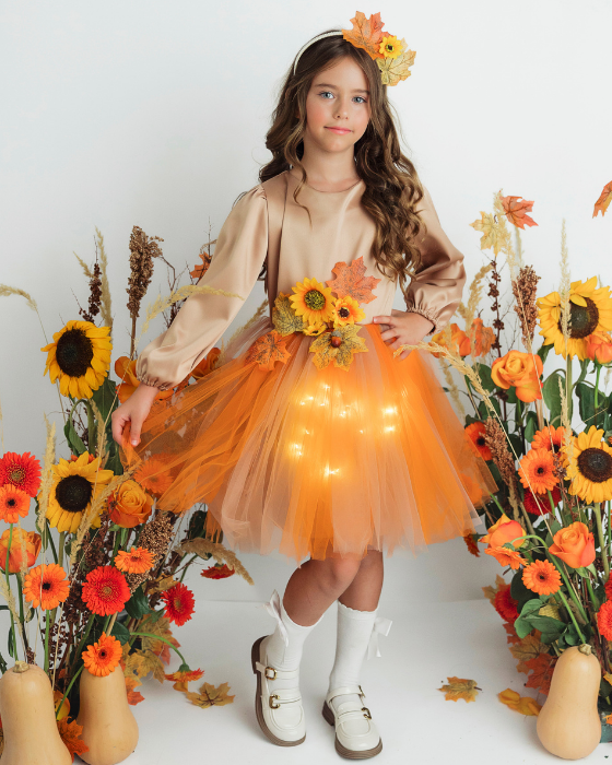 Sparkle Dress, Brown with Flowers and Leaves, Fall 2025