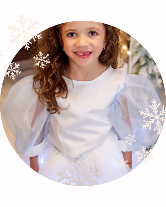Costum Alb, Fustiță cu Luminițe Albă + Bluzița Albă Mâneci Bufante, Serbare