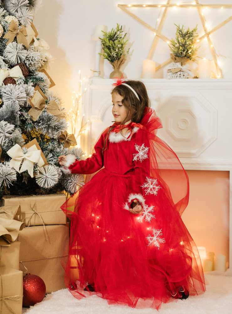 Fustița cu Luminițe, Roșie, Cadou minunat pentru Fetițe, Scufița Roșie