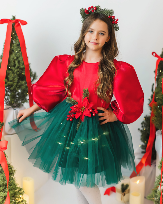 Rochita cu Luminite Spiridus, Verde cu Rosu