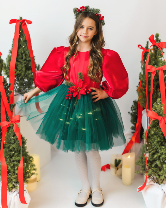 Rochita cu Luminite Spiridus, Verde cu Rosu