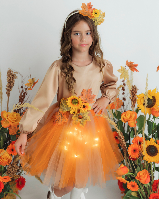 Sparkle Dress, Brown with Flowers and Leaves, Fall 2025