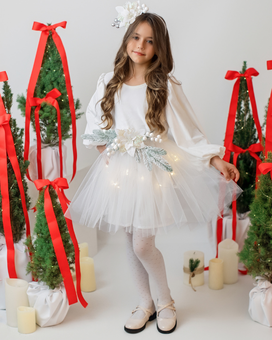 Rochita Alba Tutu Catifea Decoratiuni de Iarna