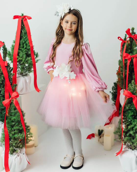 Rochita cu Luminite Roz, Extraordinara de Craciun, pentru Serbare