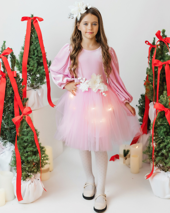 Rochita cu Luminite Roz, Extraordinara de Craciun, pentru Serbare