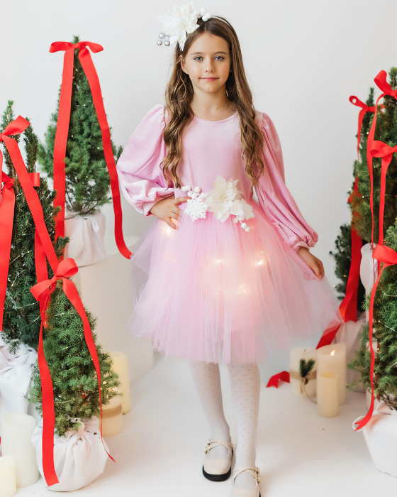 Rochita cu Luminite Roz, Extraordinara de Craciun, pentru Serbare