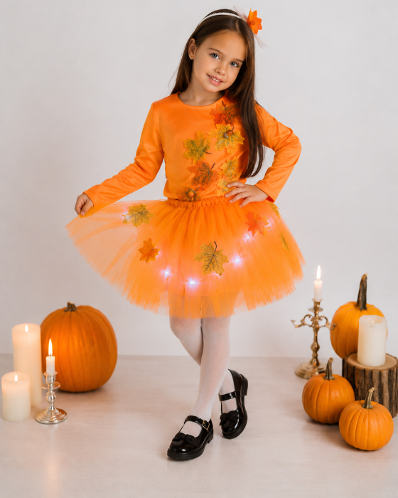 Costum 3 Piese, Zana Toamnei Portocaliu cu Frunze