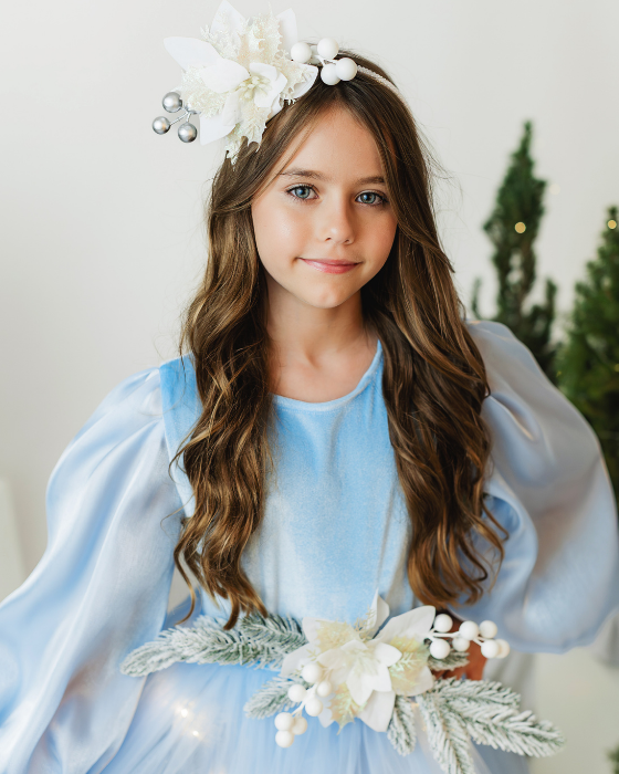 Rochita cu Luminite Bleu, Regina Iernii decorata cu brad nins, de Craciun / Iarna