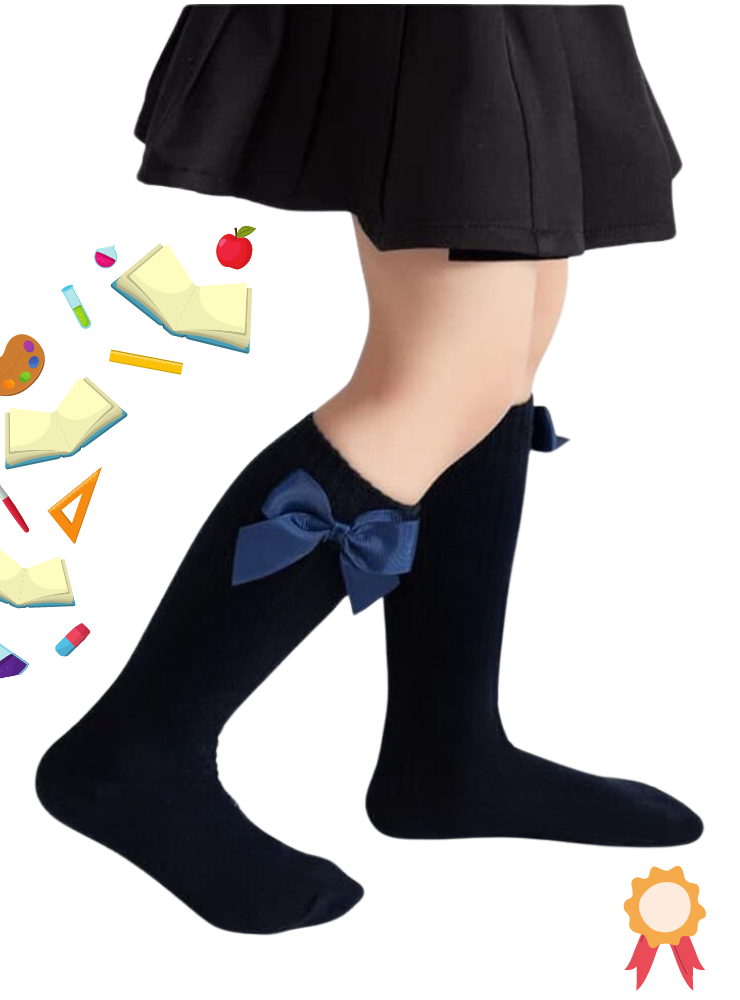 Navy Blue Bow Socks, for School/Kindergarten