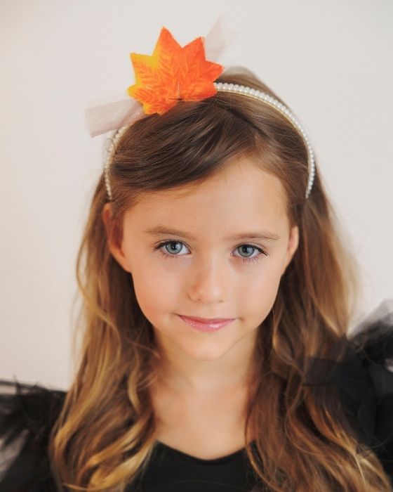 Headband with Pearls and Orange Leaf, Autumn Fairy