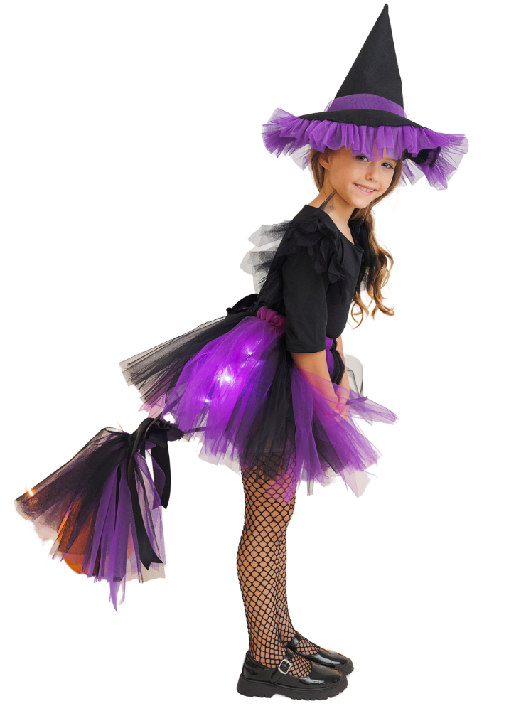 Costum de Halloween Vrajitoare Mov, 4 Piese, pentru fetițe