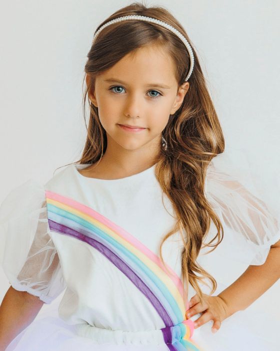 Bluzița Curcubeu, cu Mânecă Bufantă Tulle Soft