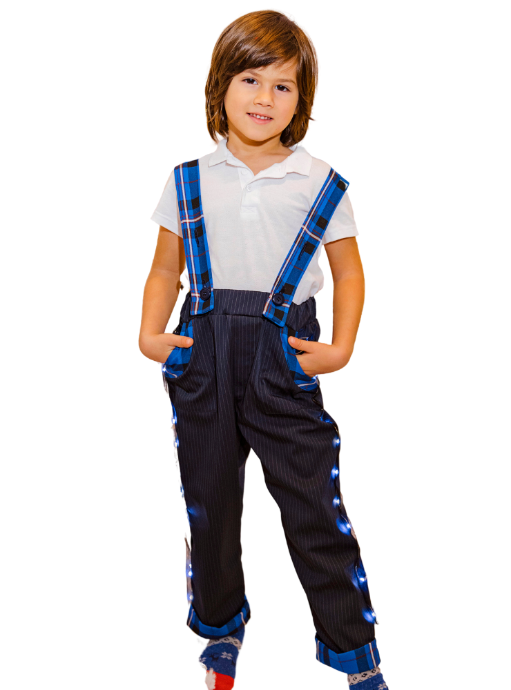 Pantaloni cu Led-uri, Negru Bleumarin, cu Bretele Ajustabile