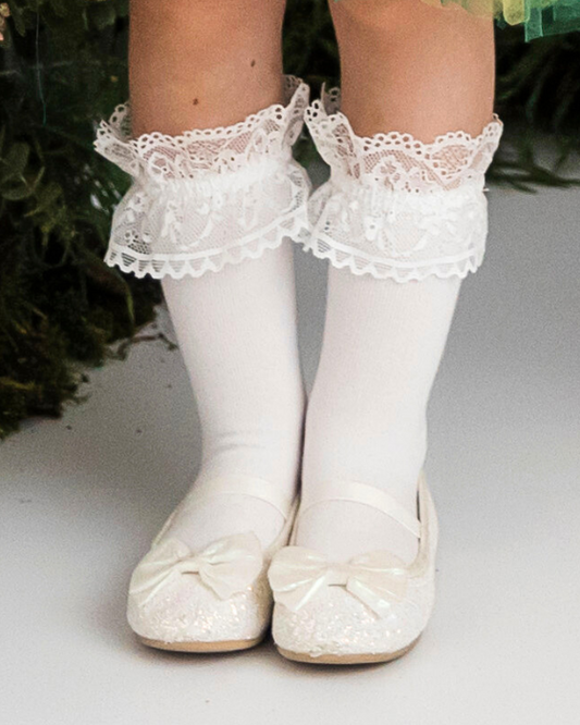 Autumn Socks, with White Ruffles, Three Quarter Length