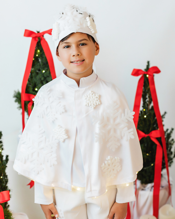 Costum Fulg de nea 2 piese, ALB , pelerina + coroana pentru serbare iarna