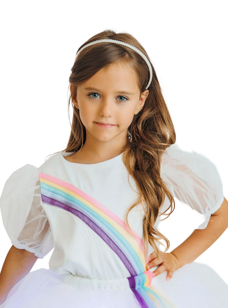 Bluzița Curcubeu, cu Mânecă Bufantă Tulle Soft