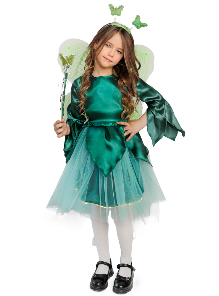 Costum cu Luminițe Zâna Primăverii, 4 Piese Rochiță + Accesorii, de Primăvară, Serbare