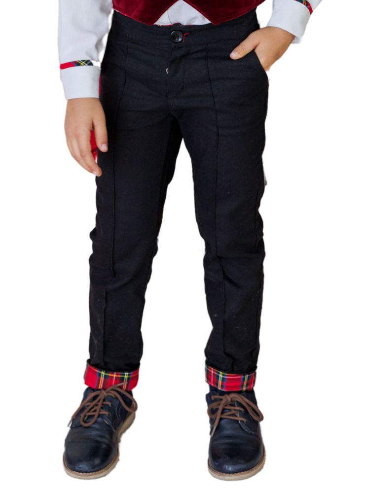 Pantaloni Negri cu Manșetă, pentru Băieți, De Școală
