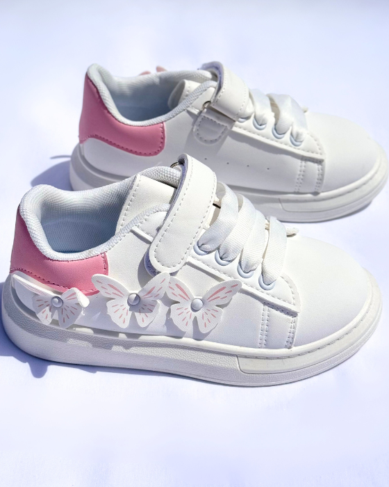 White-Pink Sneakers with Butterfly, School