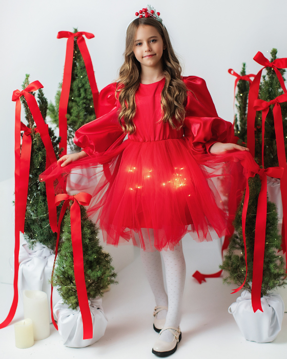 Rochița cu Luminițe, de Craciun Rosie, pentru Serbare/ Doamna Craciun / Spiridus