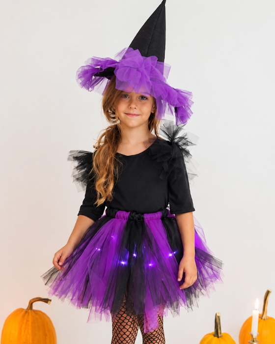 Costum de Vrajitoare Mov, 3 Piese, pentru fetițe Halloween